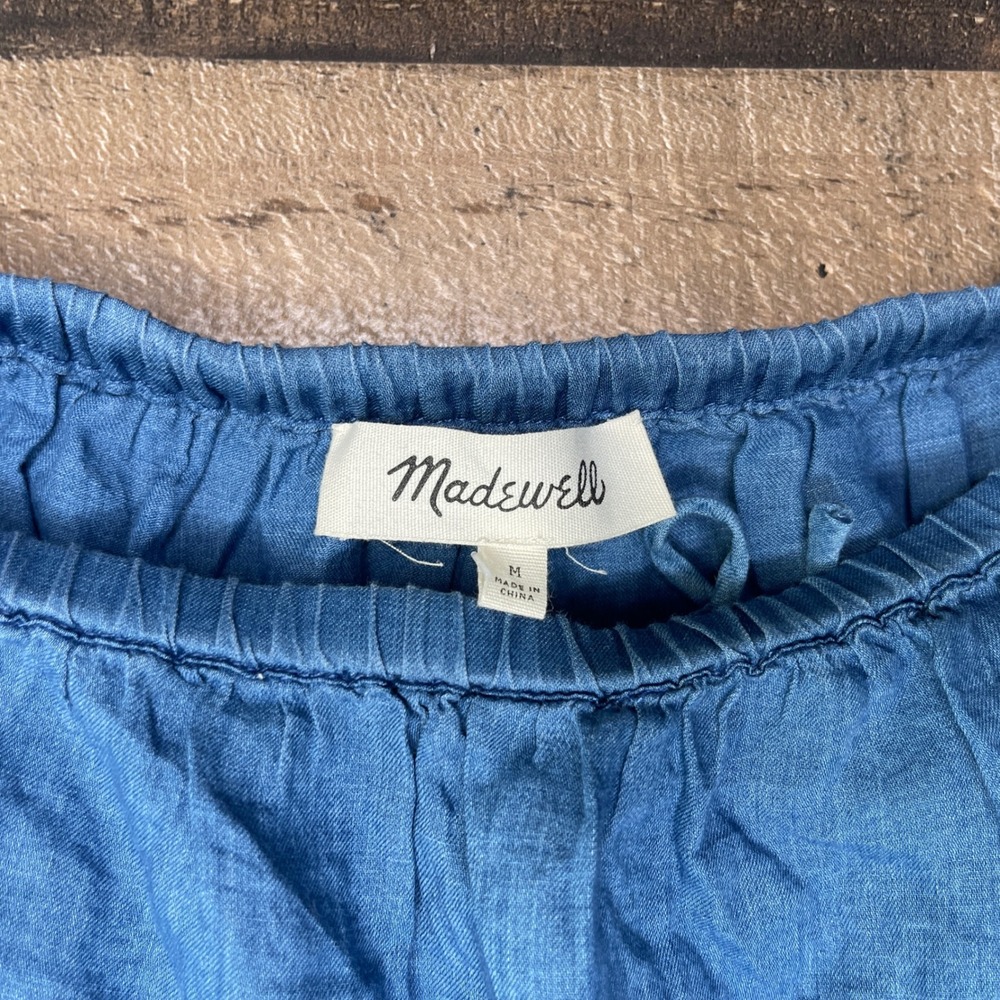 Madewell Off Shoulder Blue Ruffle Sleeve Casual Chambray Blouse Woman's Medium - Picture 3 of 5